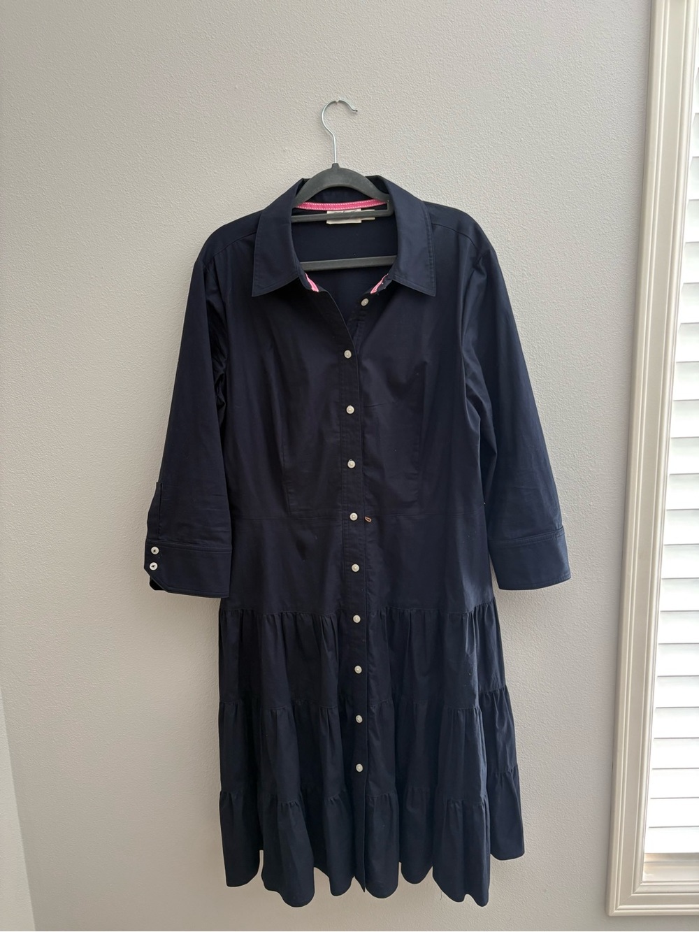 Women’s Navy Button-Front Tiered Shirt Dress